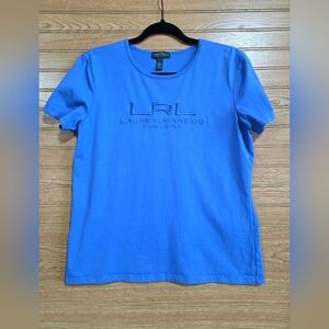 Ralph Lauren Embroidered Women's  Blue T-Shirt 100% Cotton Size Large